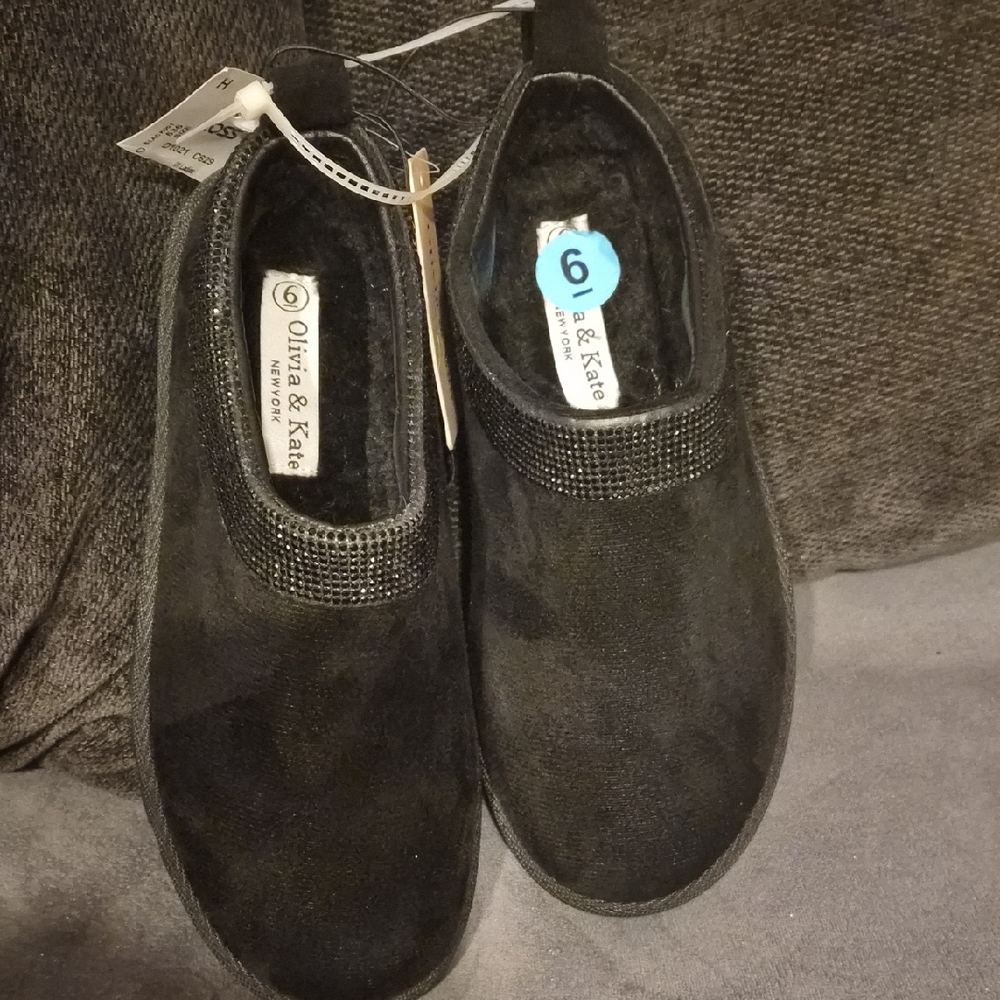 Olivia & Kate Kids' Black Sparkle-Trim Slip-On Moccasins